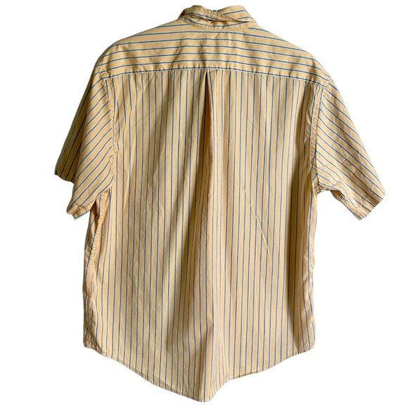 Roundtree & Yorke Yellow Blue Stripes Short Sleeve Button Down Shirt Men’s Large - Picture 6 of 8